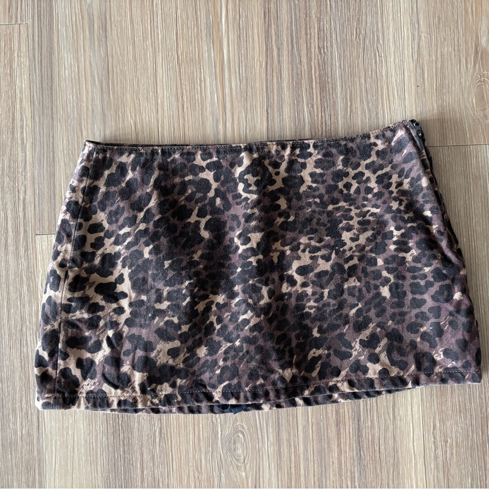 Abercrombie & Fitch Mini Skort Mid Rise Animal Leopard Print Denim Womens 6 Y2K - Picture 3 of 11